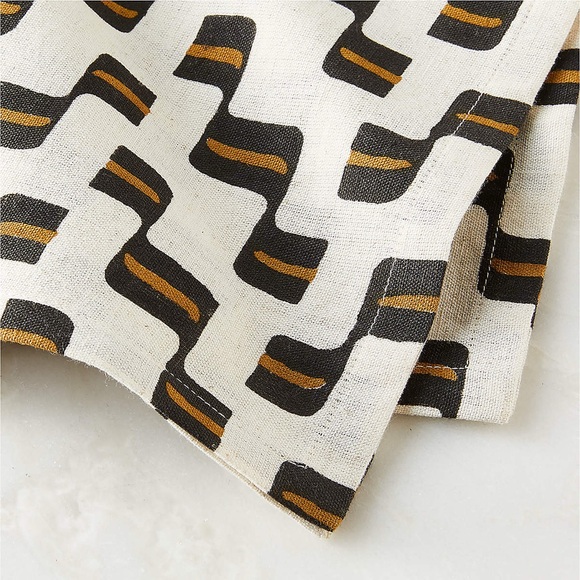 CB2 Osric Block Print Cloth Napkin Geometric Fabric Linen - Picture 1 of 9